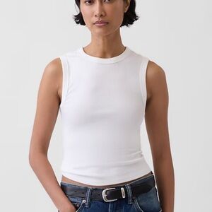 GAP Modern Size XL White High Neck Ribbed Tank Top Cropped Clean Girl Vibe
